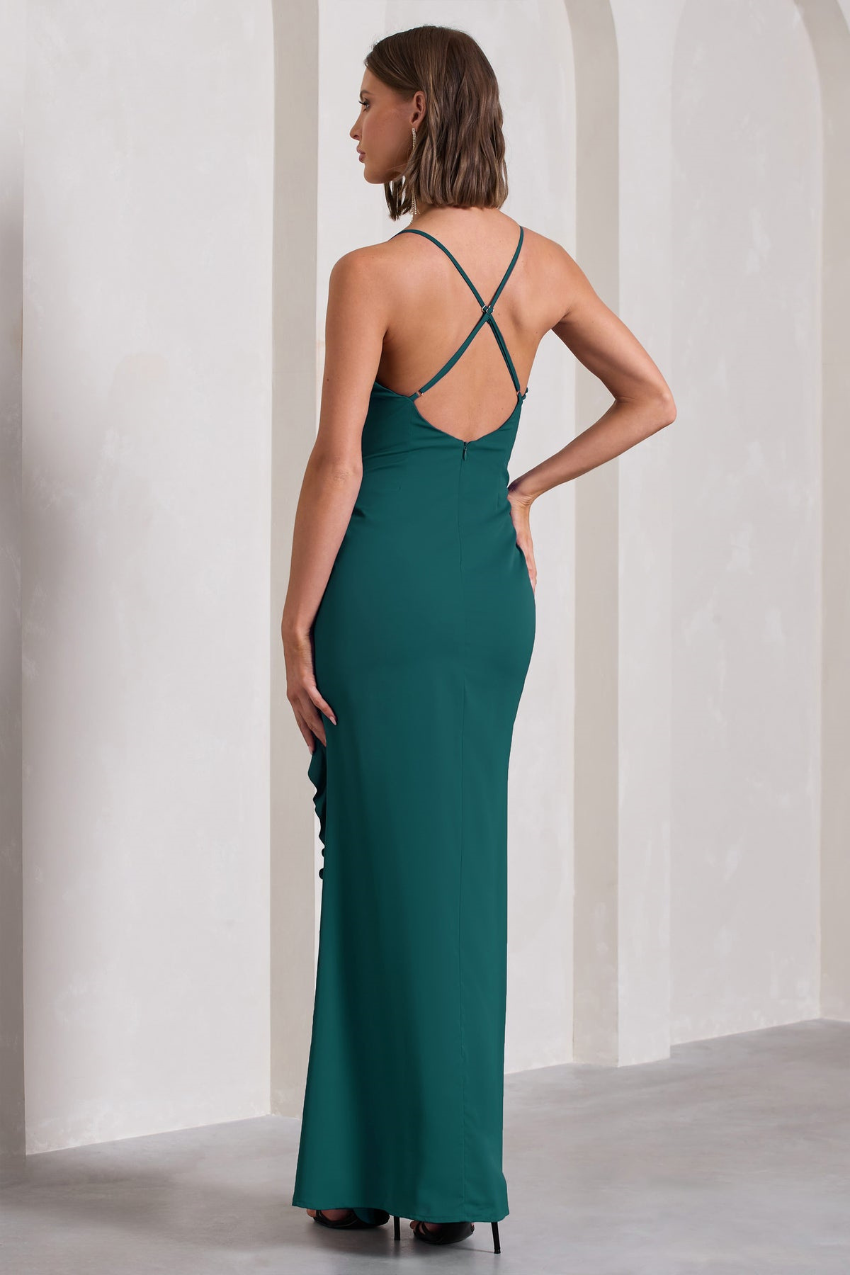 Women's Gender Wholesale Women's Sexy Lettuce Trim Solid Color Daily V Neck Sleeveless Party Dress