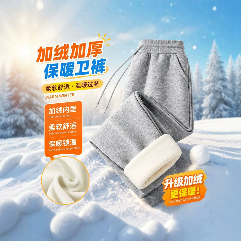 Loose casual pants, spring and autumn jogger sweatpants, fleece-lined sweatpants, trendy original cartoon design, warm pants, women's long pants