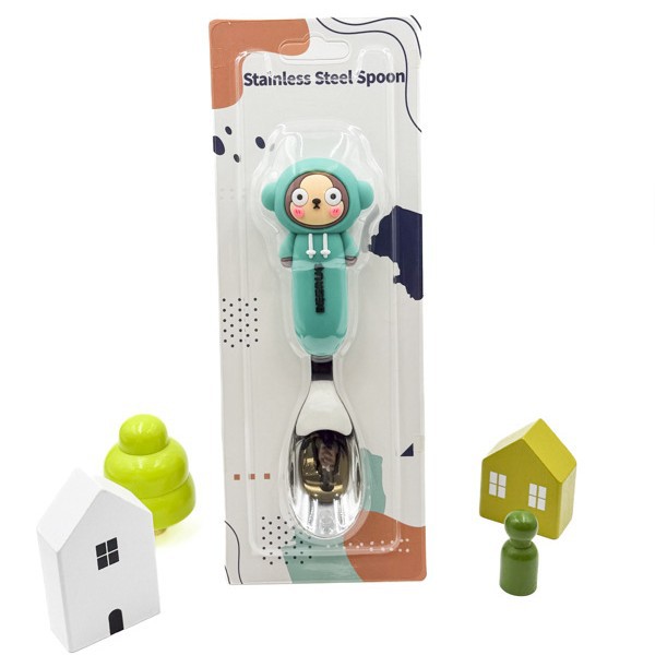 Tarjeta 316L cuchara de acero inoxidable para niños cuchara de lingote de dibujos animados entrenamiento para bebés cuchara de mango corto cuchara de alimentación