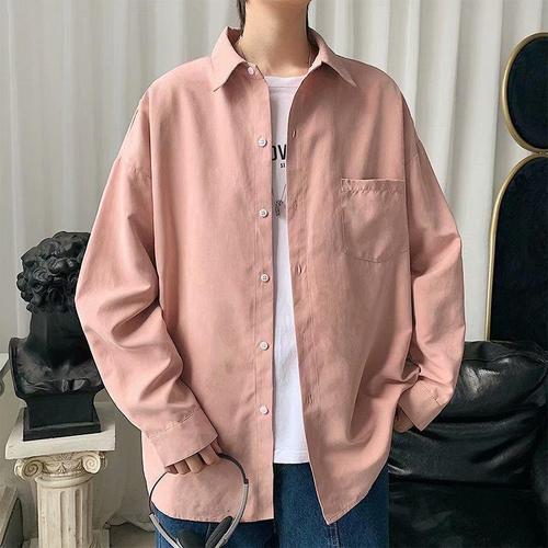 Stylish and casual long-sleeve men's shirt with a Hong Kong style, thin and fashionable, loose-fitting autumn jacket, trendy brand, Instagram-inspired casual top.