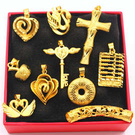 越南沙金平安扣十字架算盘吊坠女 镀金饰品跨境电商直播货源保色