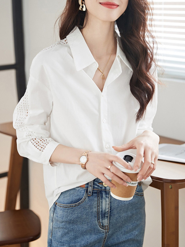 简约气质衬衣2025年秋季新款袖子镂空质感休闲通勤百搭女士衬衫|undefined
