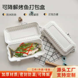 一次性可降解烤鱼餐盒长方形大号烤鱼盒甘蔗浆加厚烤鱼外卖打包盒