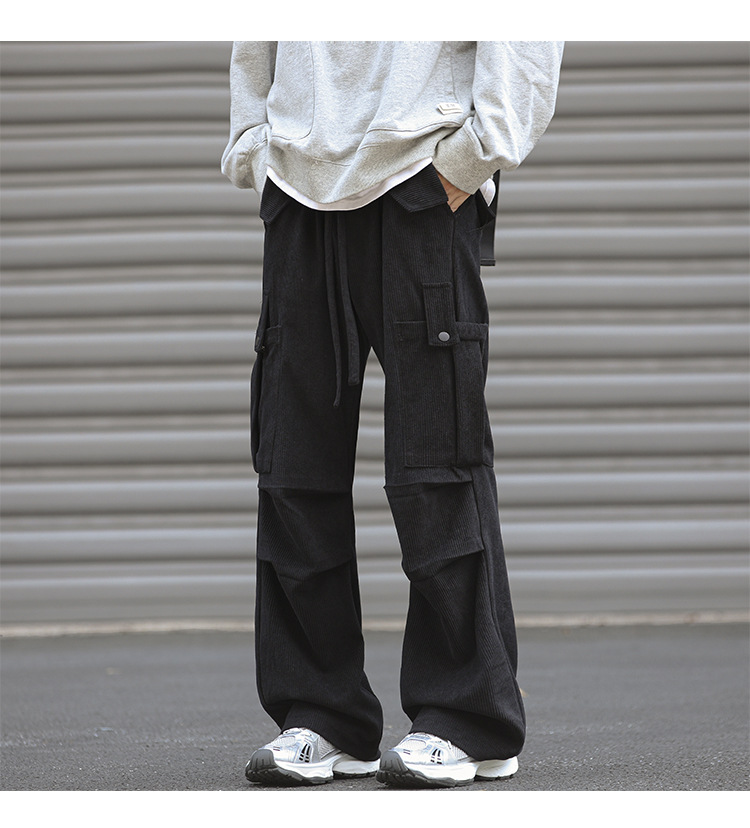 Winter corduroy oversized men's pants, loose plush and thickened work clothes pan's street versatile wide leg_voghion.com