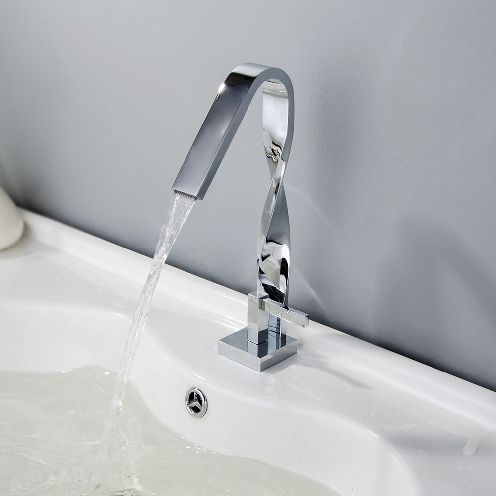 Comercio exterior transfronterizo grifo de lavabo negro todo cobre creativo tubo plano retorcido nuevo grifo frío y caliente de un solo orificio cepillado