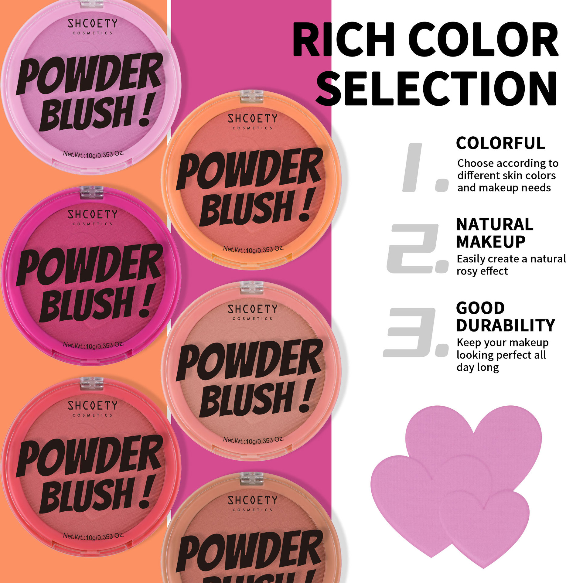 SHCOETY Cross-border Blush Powder Compact is natural and does not smudge, long-lasting complexion, matte and brightens blush palette, 6-color makeup Application Scenario