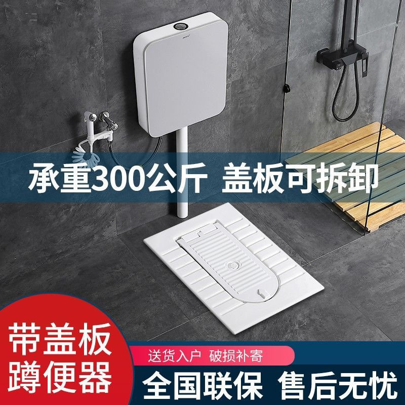 带盖子蹲便器带盖板翻盖式蹲坑陶瓷家用蹲厕便池防臭小户型大便器