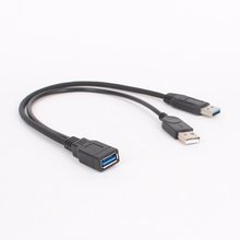 USB3.0母转2个USB公延长线双公头加强供电高速传输移动硬盘数据线