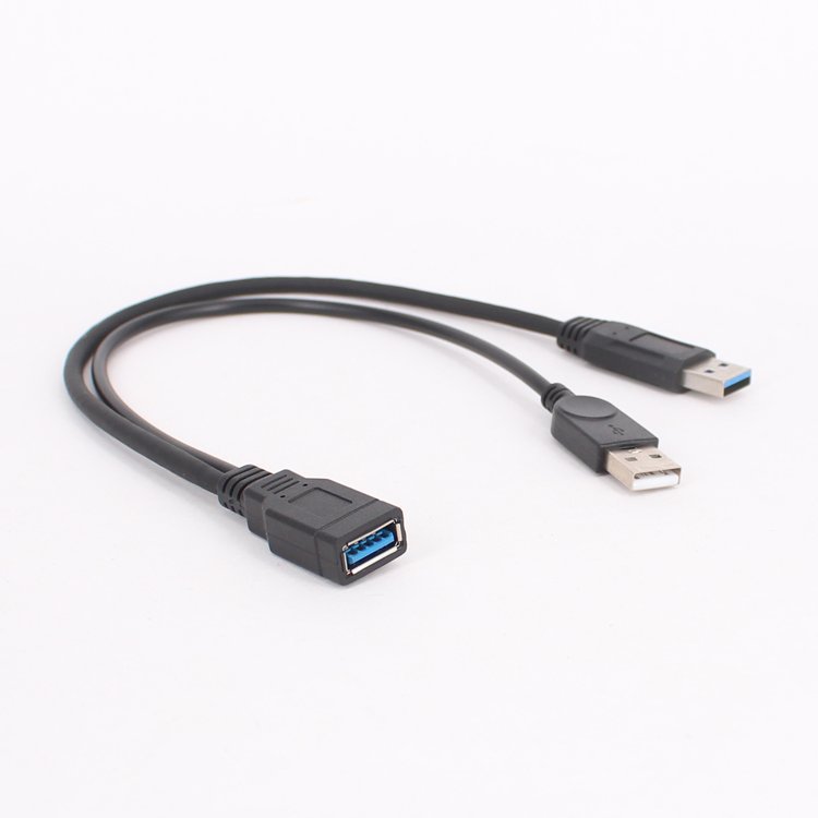 USB3.0母转2个USB公延长线双公头加强供电高速传输移动硬盘数据线