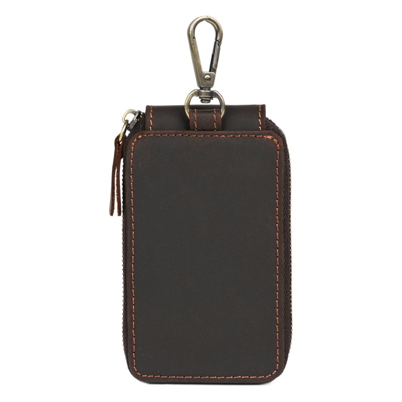 Ancient Chaoke Crazy Horse Leather Key Bag Retro Top Layer Cowhide Zipper Key Bag Genuine Leather Detachable Car Hanging Bag