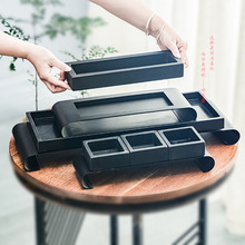 好石寨 新乌金石花盆 铁艺书卷底座创意石头盆景造景组合套装摆件