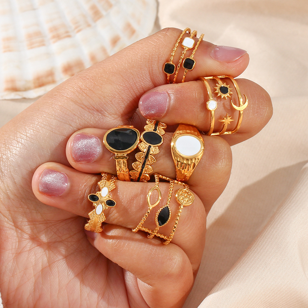 Open Ring Classification Wholesale Jewelry Retro Geometric Sun Star 304 Stainless Steel Zircon 18K Gold Plated Open Ring