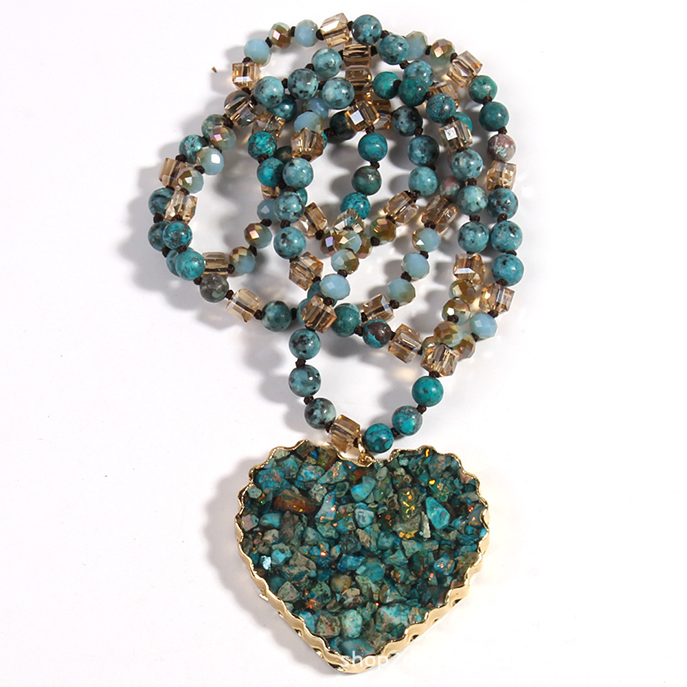 70g Weight Sweater Chain Classification Glass Chain Material 1 Piece Quantity Daily Occasion Glass Material Heart Shape Pattern Women's Gender Beaded, Plating Design Bohemian Style Bohemian Heart Shape Glass Stone Sweater Chain In Bulk Natural Stone Necklace 1