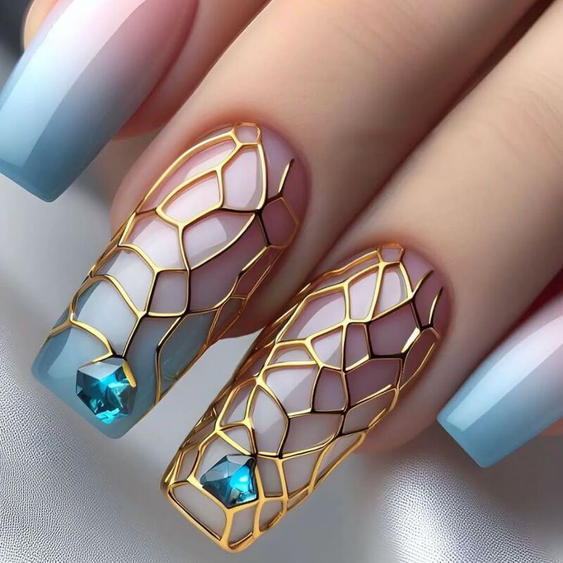 Wm-173 Pink Sapphire Fake Nails European and American Hot Girl Gradient Cool Plaid Snake Scale Wearable Nails Wholesale Wm-173 Pink Sapphire Fake Nails European and American Hot Girl Gradient Cool Plaid Snake Scale Wearable Nails Wholesale
