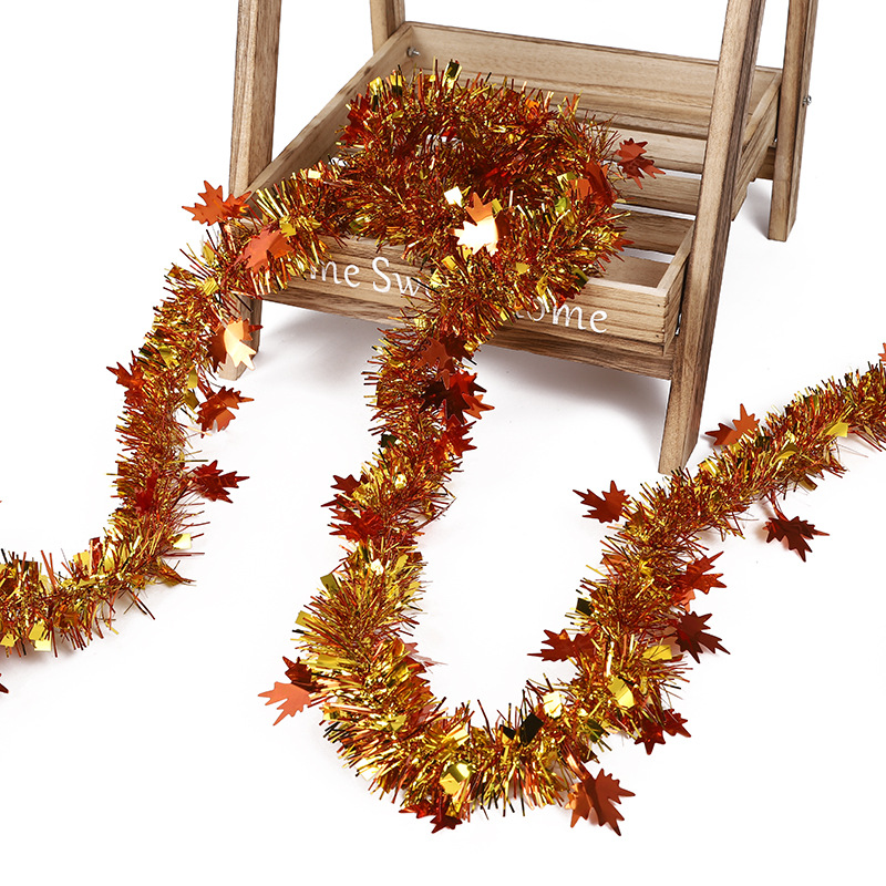 Festival de otoño del Amazonas transfronterizo lugar diseño rayas de color decoración de Acción de Gracias cinta de color Garland Golden Maple Leaf rayas de lana