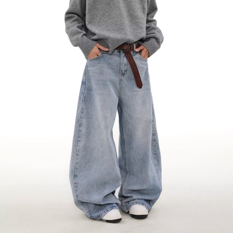 Vintage Washed Blue Jeans American Style Trendy Brand Unisex High-Waisted Loose Straight Versatile Wide-Leg Casual Long Pants Vintage Washed Blue Jeans American Style Trendy Brand Unisex High-Waisted Loose Straight Versatile Wide-Leg Casual Long Pants