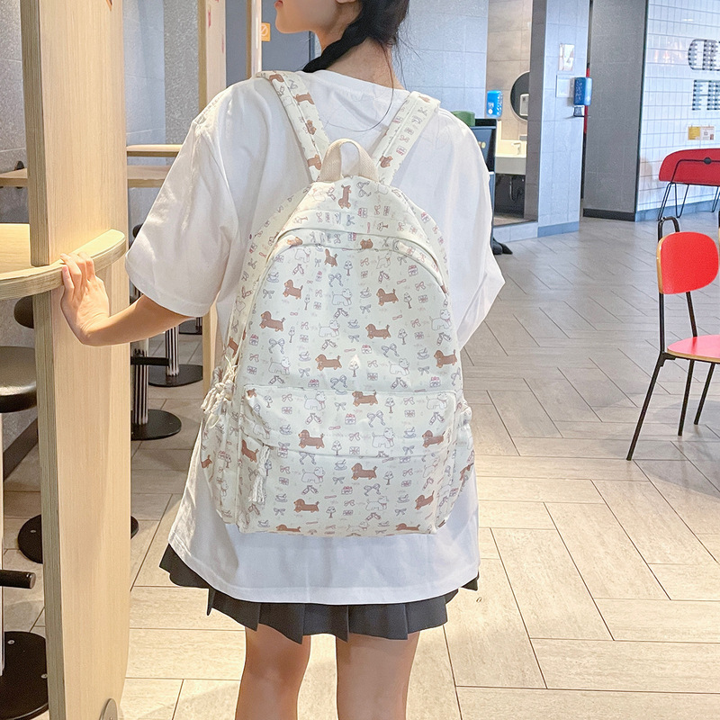 日本のかわいい若々しい純粋なトレンディな多用途ナイロンダックスフント子犬中学生大学生バックパック|undefined
