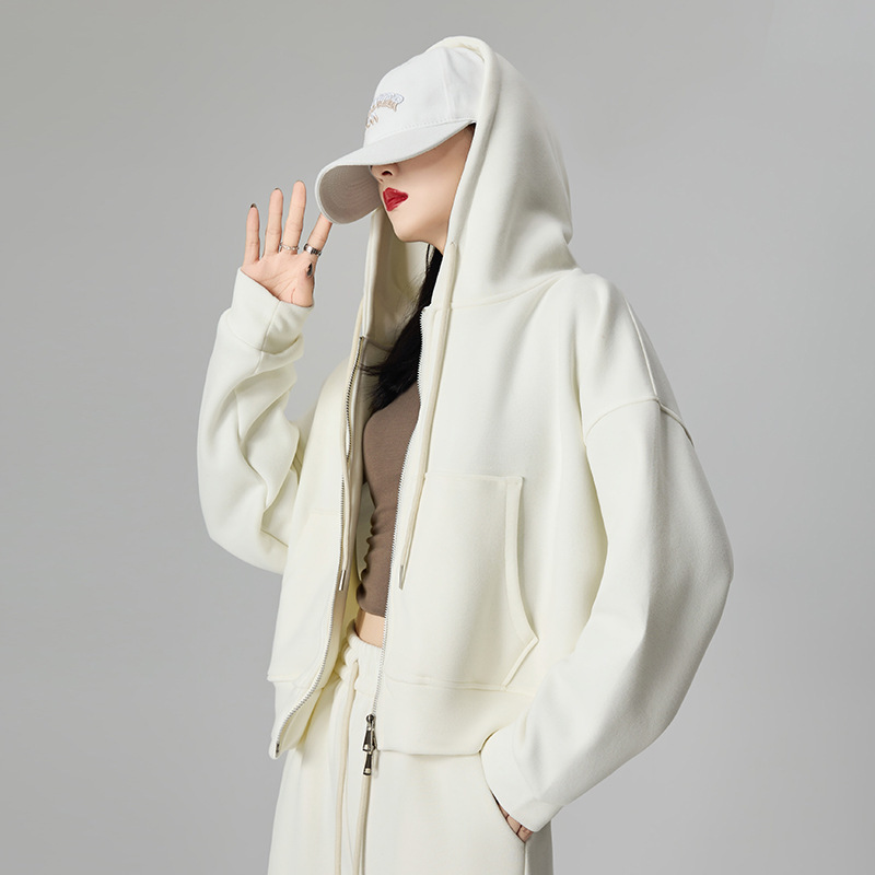 Off-White Hooded Sweatshirt for Women, Early Autumn, Petite, Korean Style, Loose, Slimming Top, Jacket, Autumn and Winter Versatile Top
