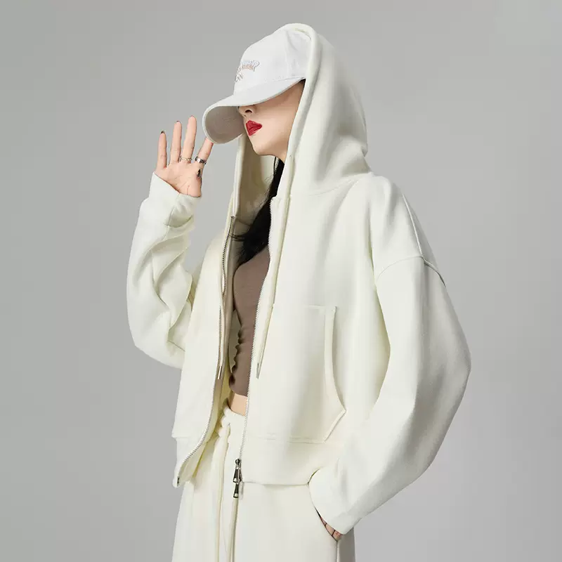 米白色连帽卫衣女初秋小个子韩版宽松显瘦上衣外套秋冬百搭上衣