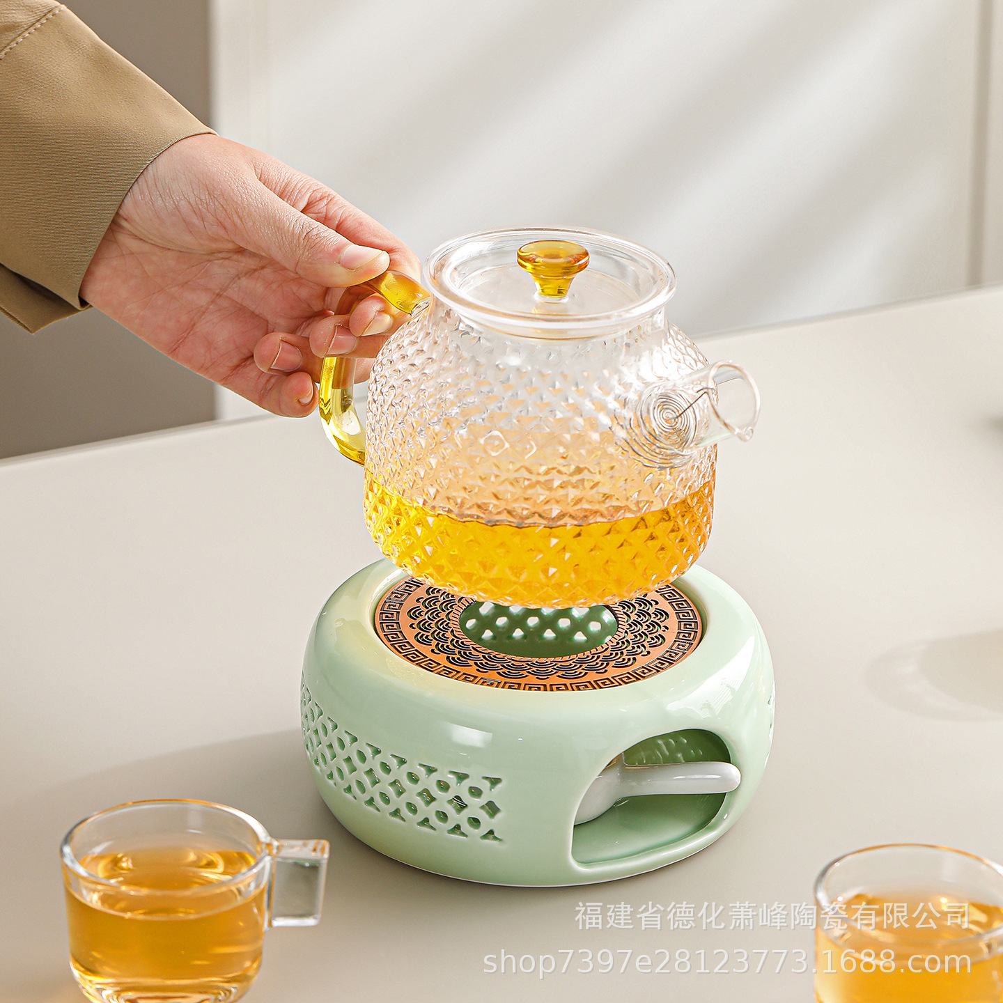 温茶炉菱窗陶瓷底座餐厅酒店家用蜡烛加热保温玻璃水果花茶暖茶炉
