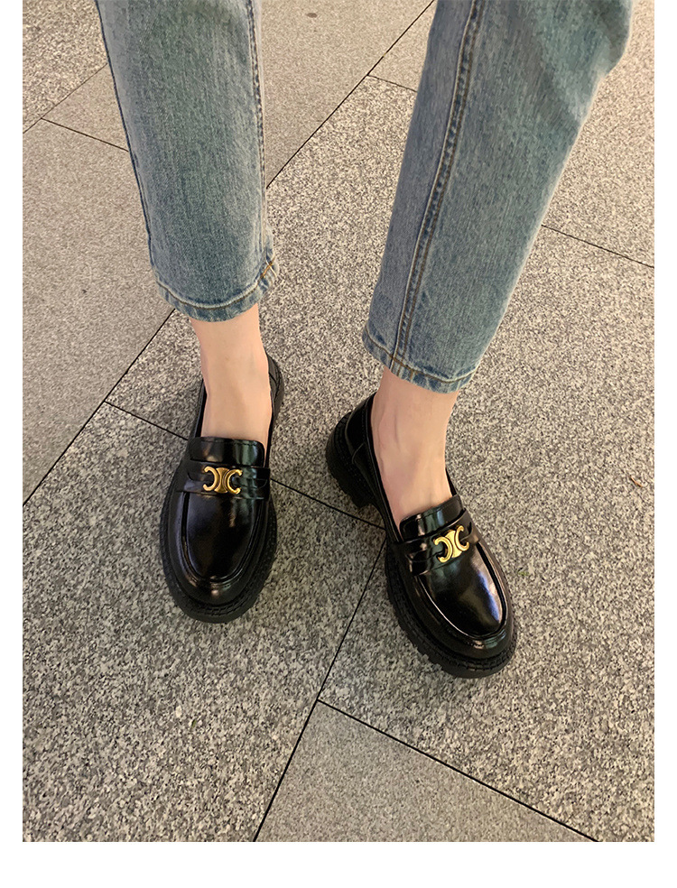 葡萄妈Studiolee英伦风小皮鞋女小金扣圆头一