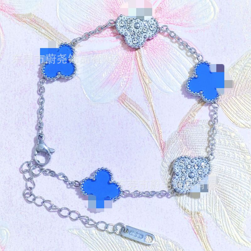 クロスボーダー高バージョン四つ葉のクローバーブレスレット 18K ゴールド両面フルダイヤモンドホワイトマザーオブパール黒と白のパンダスタイル V ゴールドブレスレットダイヤモンド付き|undefined