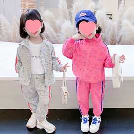 女童休闲套装中小童甜美立领秋季新款长袖休闲卫衣宝宝运动两件套