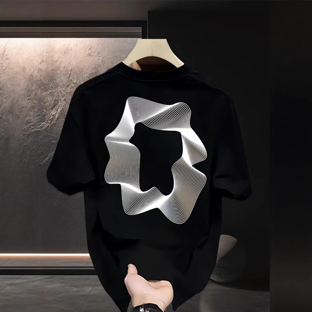 High-Quality New Heavy Luxury T-Shirt Versatile Short-Sleeve Men's Minimalist Print Trendy Round Neck Fashion Loose Half-Sleeve