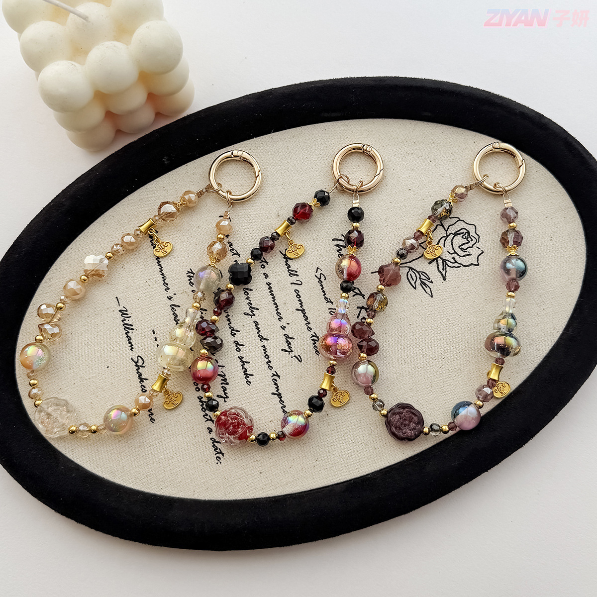 Original Chinese Style Alloy Gourd Mobile Phone Pendant Hand-Beaded Keychain Crystal Bag Pendant