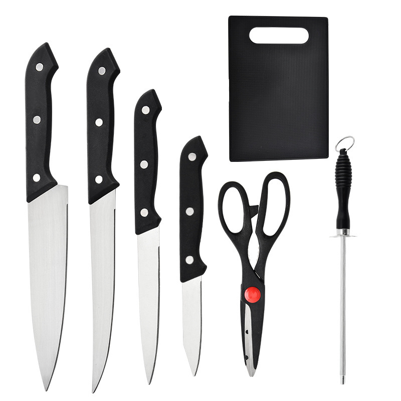 Fábrica spot de acero inoxidable succión de tarjetas herramientas de siete piezas envasado de plástico caja de regalo herramientas de corte set comercio exterior al por mayor