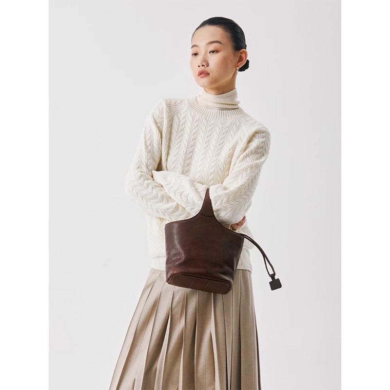 Qiu Zhen – sac à main à bandoulière en cuir véritable de vache tanné, sac panier à légumes de grande capacité pour les déplacements, femme_voghion.com