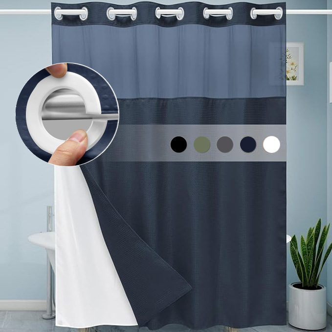 Waffle transfronterizo sólido transparente doble cortina de baño agujero grande anillo sin gancho con forro extraíble Amazon explosión