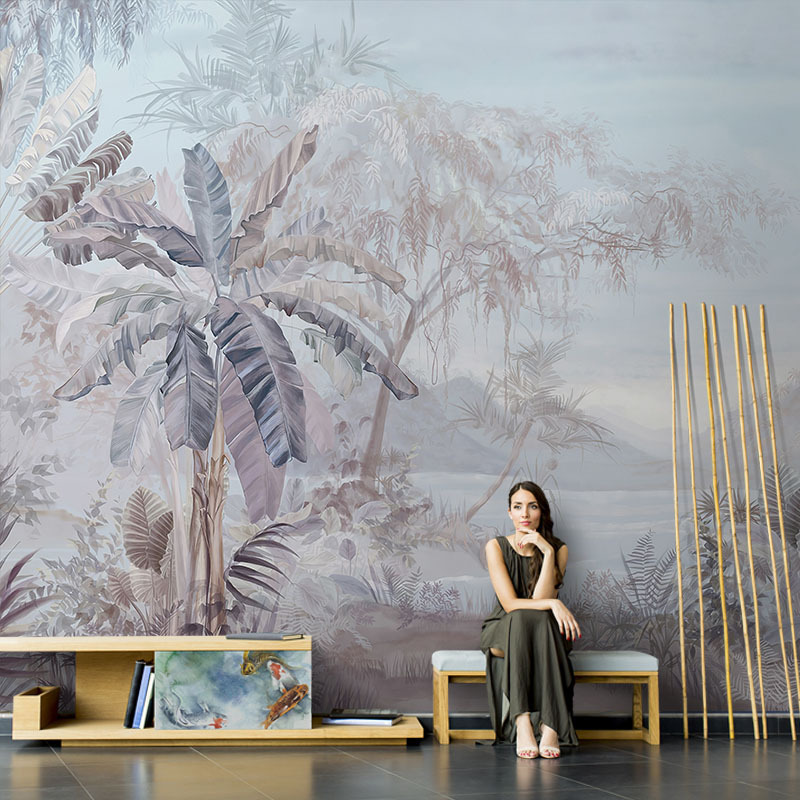 Southeast Asian hand-painted banana leaf personalized mural TV background wall wallpaper living room sofa seamless wall cloth Southeast Asian hand-painted banana leaf personalized mural TV background wall wallpaper living room sofa seamless wall cloth