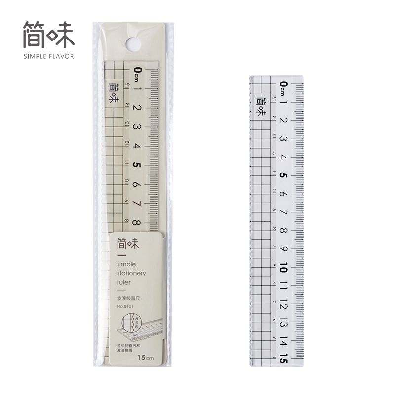 Small Fish Simple Style 15cm Acrylic Ruler High Transparency Durable Student Writing Tool Straight Ruler with Thickened Wave Line Grid Ruler