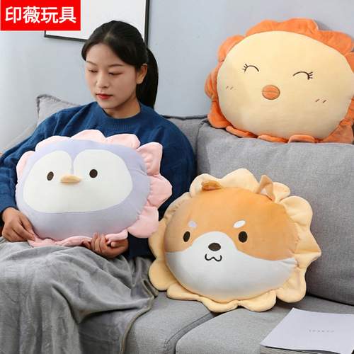 Cartoon flower pillow, bedside sofa cushion, office car cushion, blanket and pillow, two-in-one