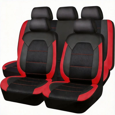 Seat cushion, seat cover — construction, full coverage car seat cushion - mesh-black-and-red-five-seater-nine-piece-set