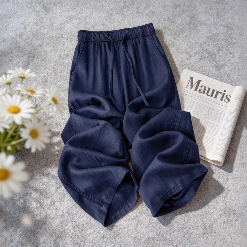Tencel Linen Cotton Wide-Leg Pants for Women, Thin Style, 2026 New High-Waisted Drapey Nine-Point Linen Straight Pants