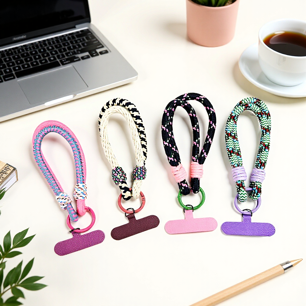 Creative and stylish braided phone lanyard, double-strand braided wrist strap, sturdy and anti-loss phone and key chain.