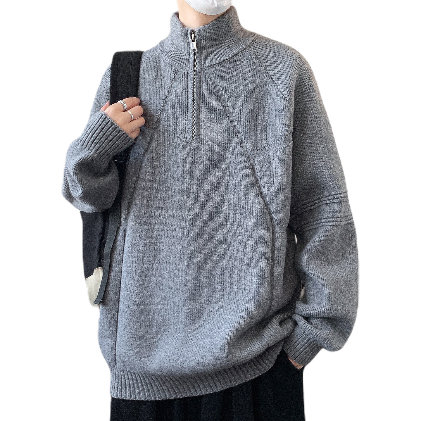 Explosiones transfronterizas de tamaño europeo de tamaño grande suéter medio cremallera camiseta de punto de hombre otoño y invierno explosiones de cuello medio alto fábrica de negocios al por mayor