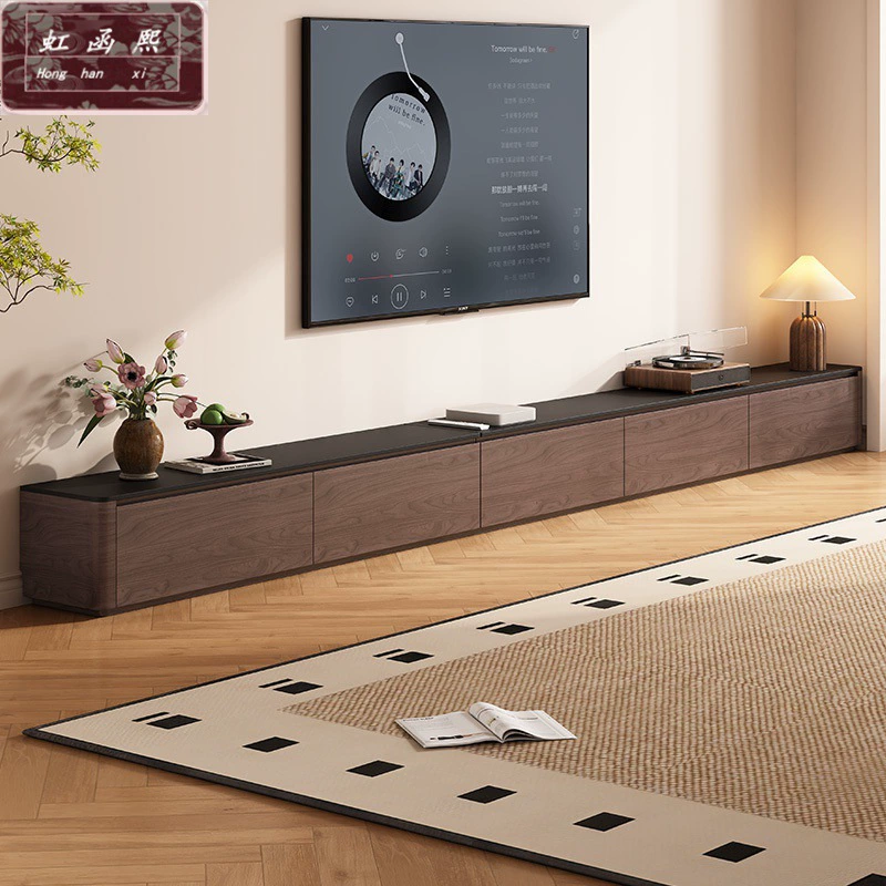 Современный простой удлиненный напольный шкаф из цельного дерева, ТВ-шкаф из черного ореха, ТВ-шкаф для гостиной, напольный шкаф для хранения, бывший в употреблении