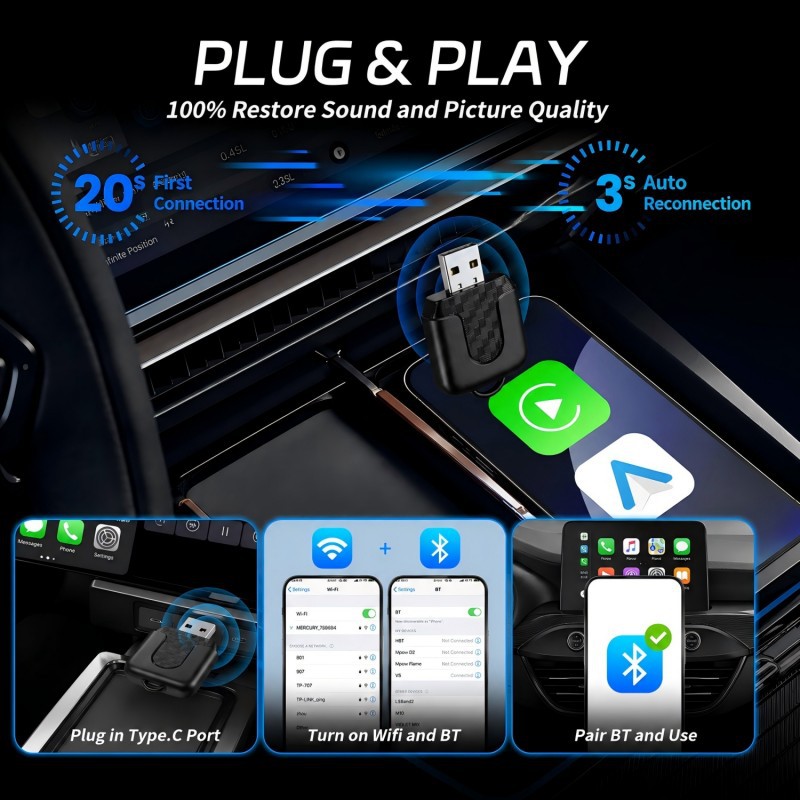 Cross-Border Popular Wireless Carplay Box, Android Box, Wired to Wireless Carplay Adapter, Two-In-One