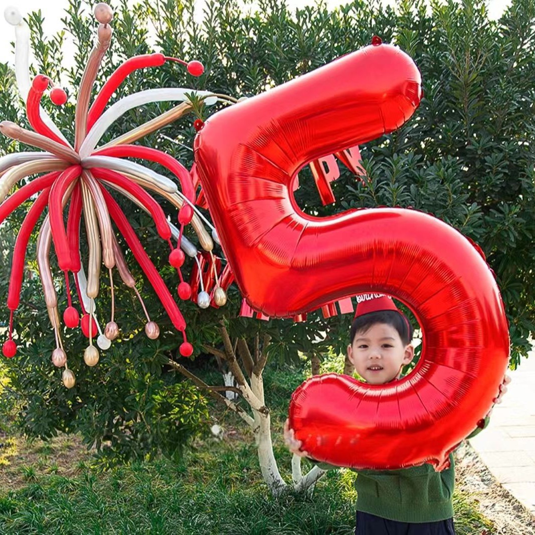 Red And Gold First Birthday Balloon Decorations Fireworks Themed Backdrop Photo Props Atmosphere Scene Decorations_voghion.com