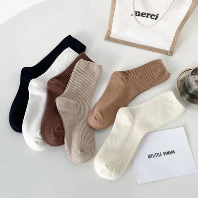 女士棉襪休閑透氣女士中筒襪 舒適純色女士襪子 諸暨襪子廠家批發