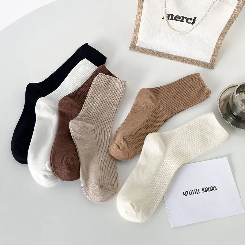 女士棉襪休閑透氣女士中筒襪 舒適純色女士襪子 諸暨襪子廠家批發