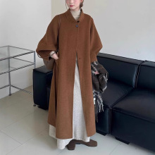 韩国东大门2025秋冬新款高端澳毛赫本风腰带显瘦立领长款双面大衣