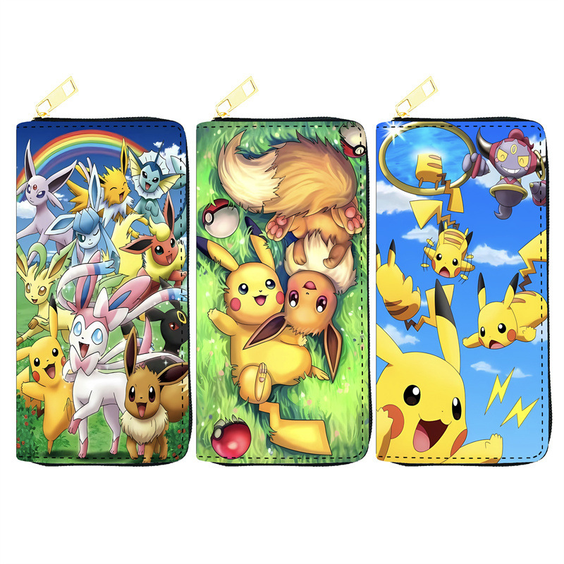 in stock Cartoon Pokémon PU Wallet Student Long Wallet Single Pull Bag Cosmetic Bag Cartoon Passbook Bag Wholesale