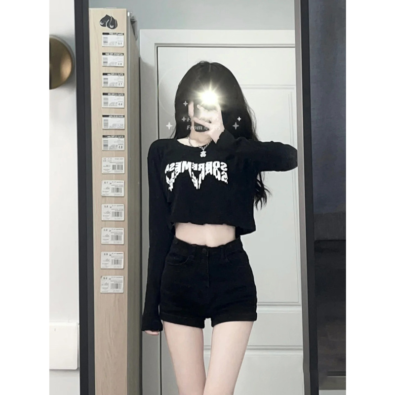 블랙 데님 반바지 여성 2024 새로운 여름 얇은 높은 허리 슬리밍 타이트 스파이스 걸스 슈퍼 짧은 A 형 핫 팬츠