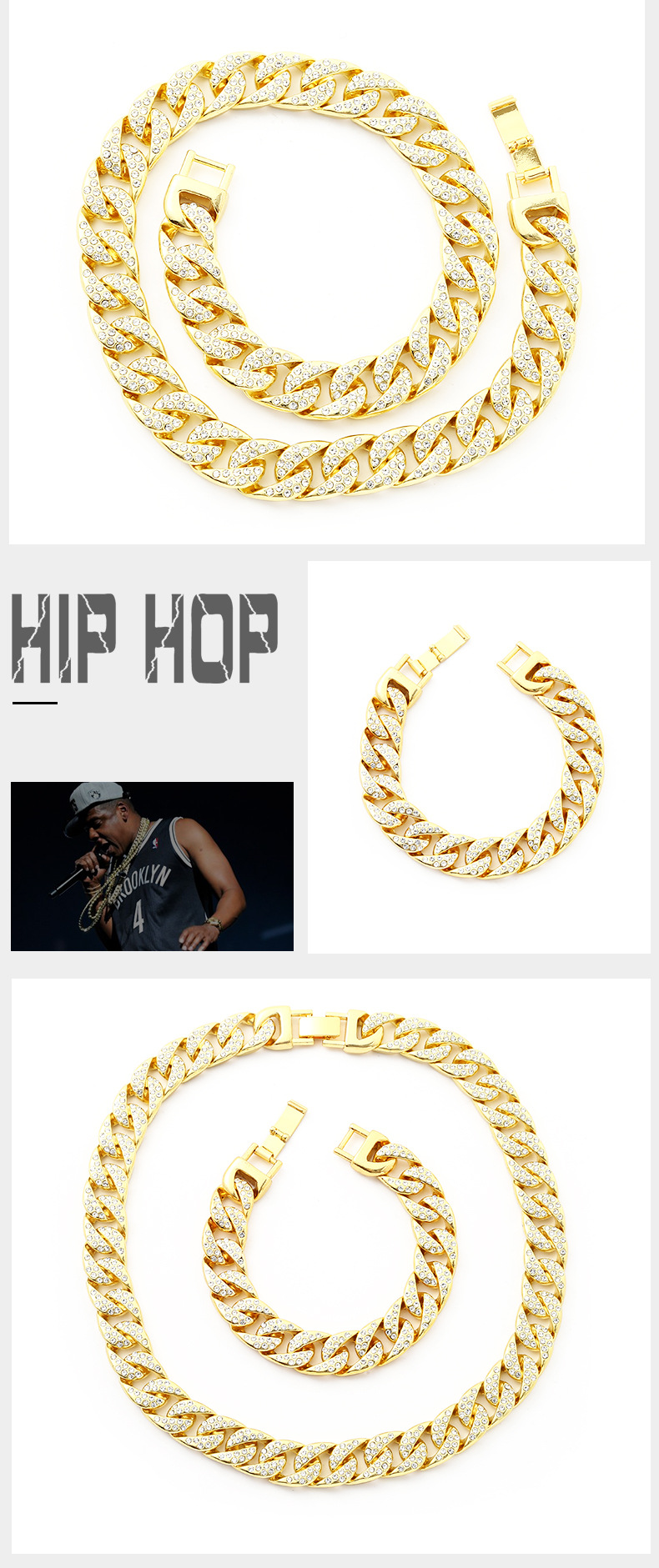 Cuban Diamond Bracelet And Gold Plated Necklace For Men And Women_voghion.com