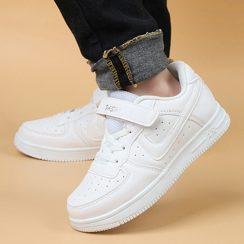Boys' Shoes 2024 Spring and Autumn New Leather Sports Shoes Medium and Large Children's AJ Shoes Girls' Campus White Shoes Wholesale