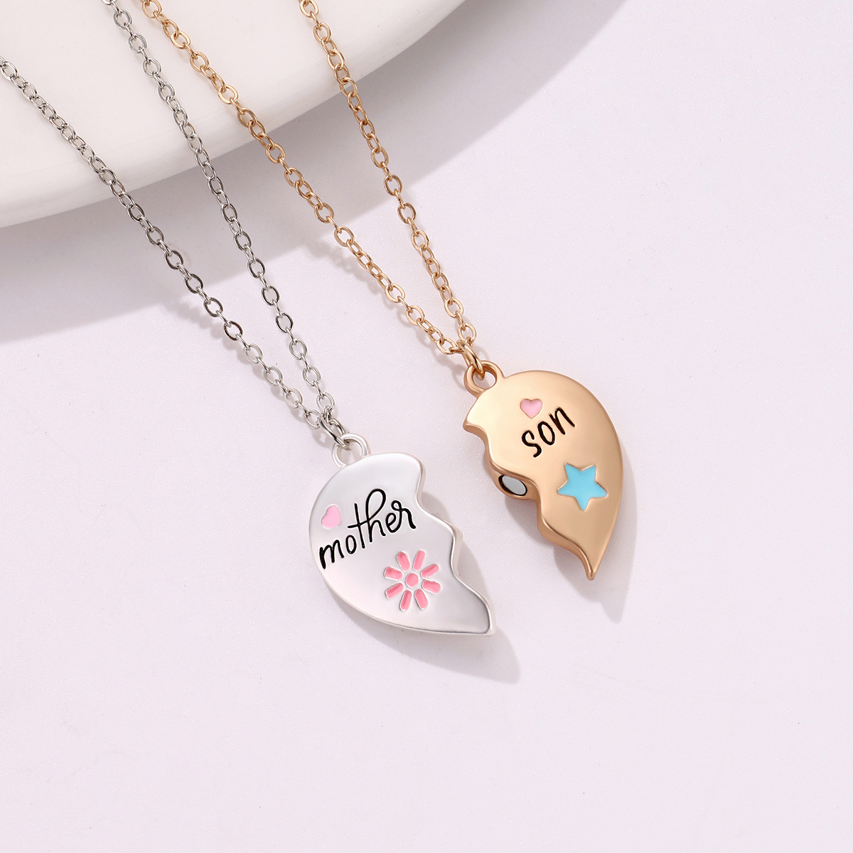 Ig Style Heart Shape Alloy Enamel Plating Mother's Day Mother&son Pendant Necklace display picture 2